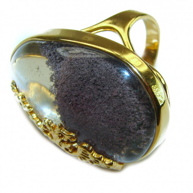 Huge Magic genuine Phantom Quartz 18K Gold over .925 Sterling Silver handmade Cocktail Ring s. 7 - photo 2