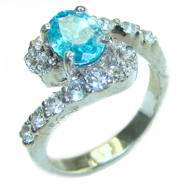 5.5 carat Fancy oval cut Swiss Blue Topaz .925 Sterling Silver handmade Ring size 7 3/4 - photo 3