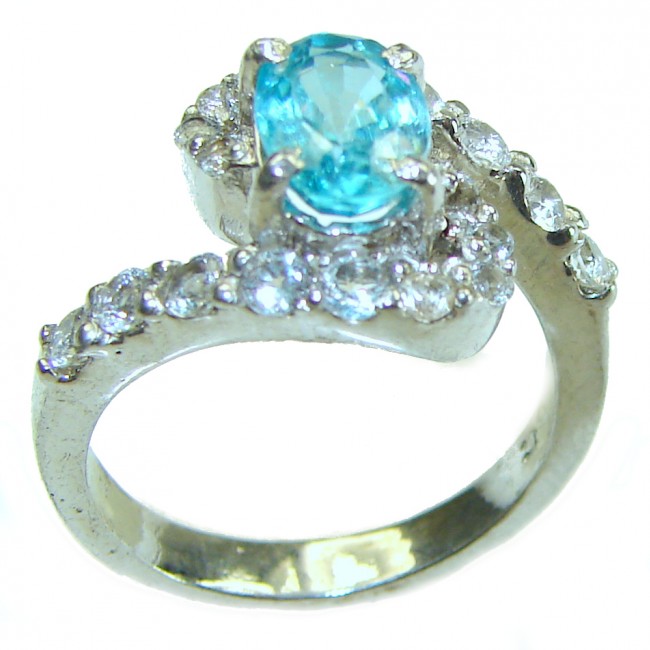 5.5 carat Fancy oval cut Swiss Blue Topaz .925 Sterling Silver handmade Ring size 7 3/4 - photo 2