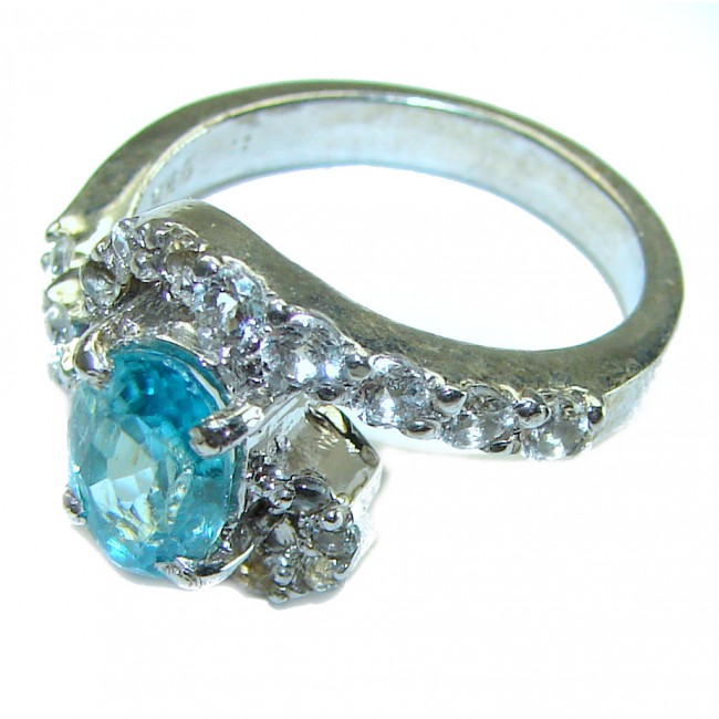 5.5 carat Fancy oval cut Swiss Blue Topaz .925 Sterling Silver handmade Ring size 7 3/4 - photo 1