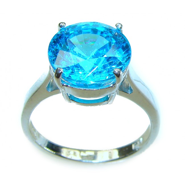 6.5 carat Fancy round cut Swiss Blue Topaz .925 Sterling Silver handmade Ring size 7 3/4 - photo 3