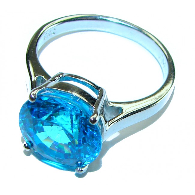 6.5 carat Fancy round cut Swiss Blue Topaz .925 Sterling Silver handmade Ring size 7 3/4 - photo 2