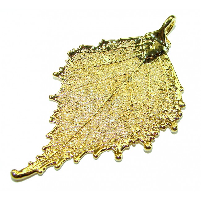 Stylish REAL Leaf Coved with Sterling Silver and 14K Gold & .925 Sterling Silver Pendant