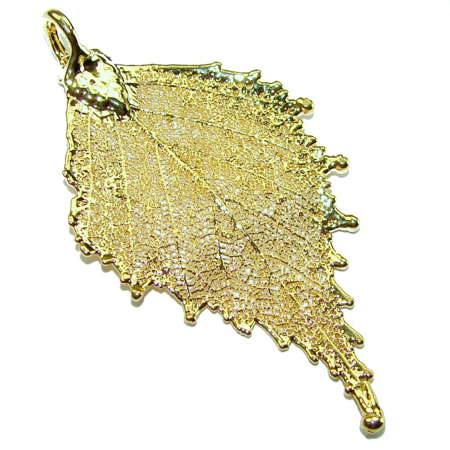 Stylish REAL Leaf Coved with Sterling Silver and 14K Gold & .925 Sterling Silver Pendant