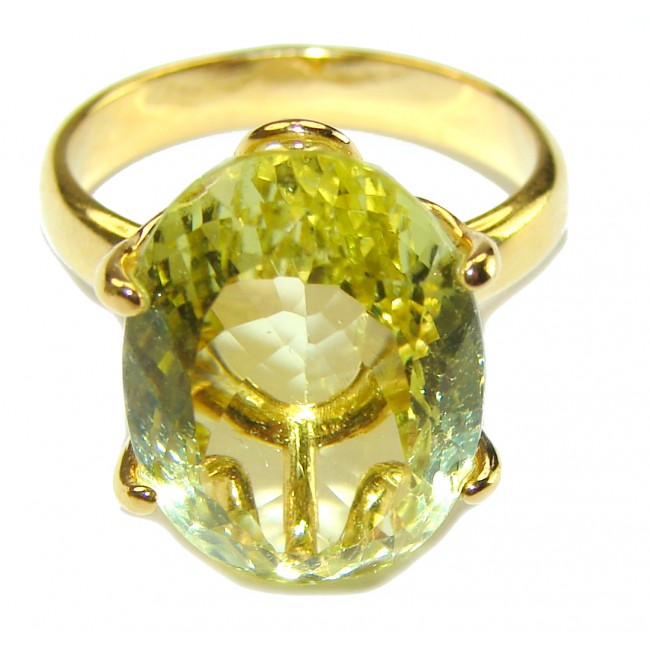 10.8 carat Genuine Lemon Quartz 14K Gold over .925 Sterling Silver handcrafted ring size 7 1/4 - photo 2