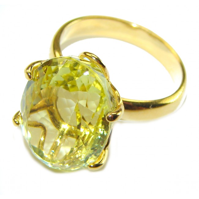 10.8 carat Genuine Lemon Quartz 14K Gold over .925 Sterling Silver handcrafted ring size 7 1/4 - photo 1