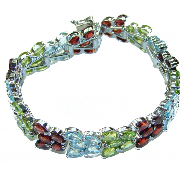 Striking Beauty Natural 145.5 carat Multigem .925 Sterling Silver handmade Bracelet - photo 3