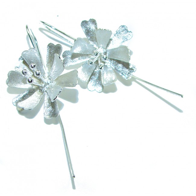 Silver Flowers Italy made .925 Sterling Silver Earrings - photo 3