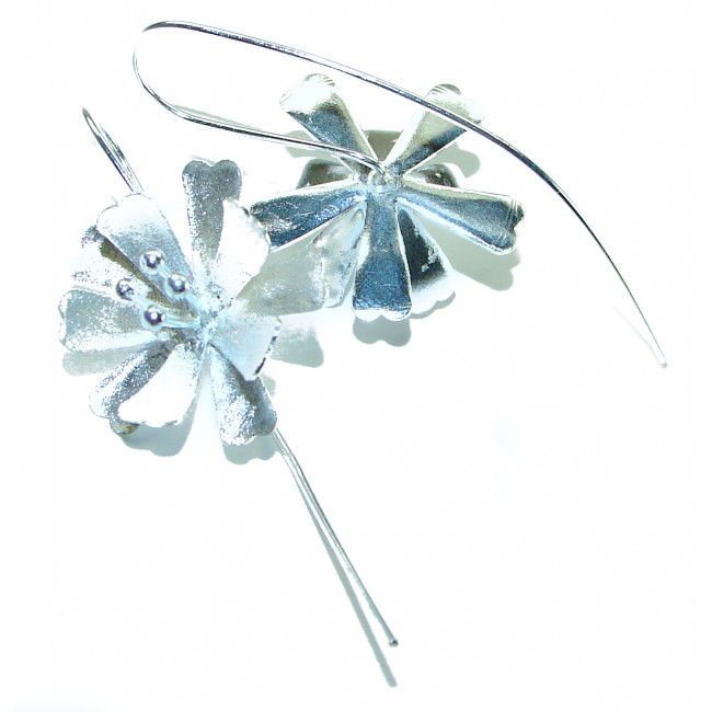 Silver Flowers Italy made .925 Sterling Silver Earrings - photo 1