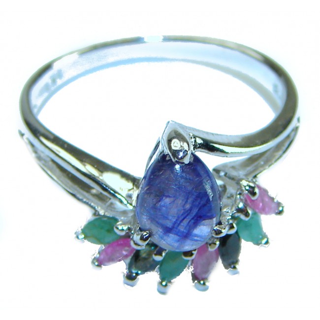 Deep Ocean 2.5 carat Sapphire .925 Sterling Silver handmade Statement Ring size 8 3/4 - photo 3