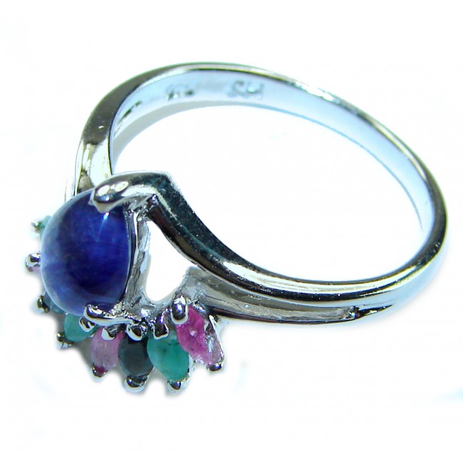 Deep Ocean 2.5 carat Sapphire .925 Sterling Silver handmade Statement Ring size 8 3/4 - photo 1