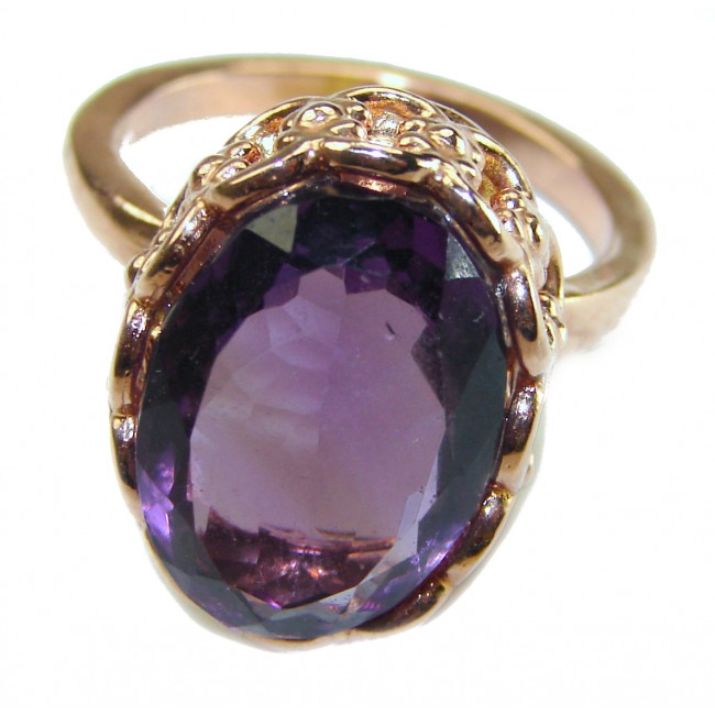 Dramatic design 8.8 carat AUTHENTIC Amethyst 14K rOSE Gold over .925 Sterling Silver Handcrafted Ring size 7 1/4 - photo 2