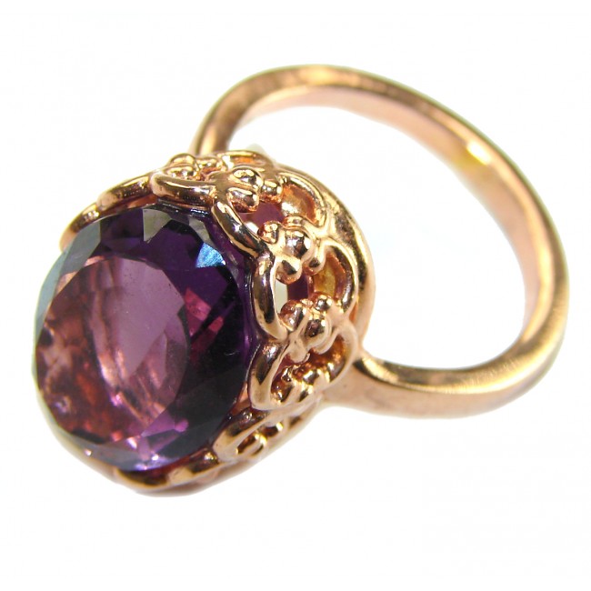 Dramatic design 8.8 carat AUTHENTIC Amethyst 14K rOSE Gold over .925 Sterling Silver Handcrafted Ring size 7 1/4 - photo 1