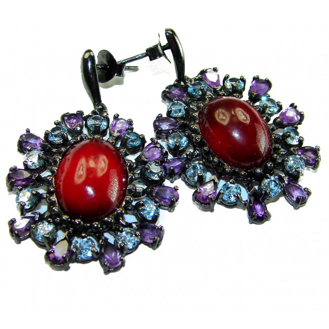 LARGE Red Beauty authentic 27.5 carat Garnet black rhodium over .925 Sterling Silver handcrafted earrings