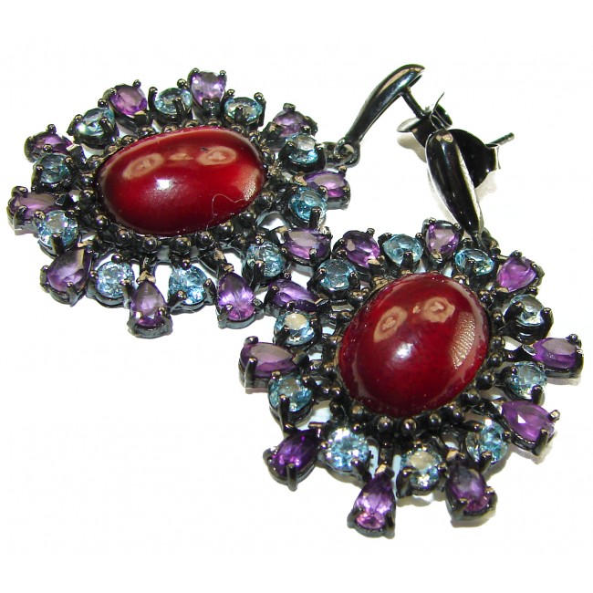LARGE Red Beauty authentic 27.5 carat Garnet black rhodium over .925 Sterling Silver handcrafted earrings