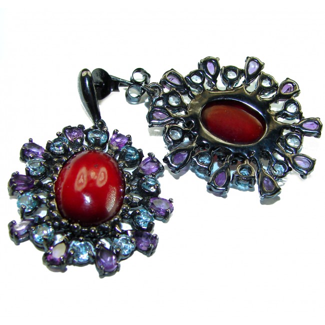 LARGE Red Beauty authentic 27.5 carat Garnet black rhodium over .925 Sterling Silver handcrafted earrings