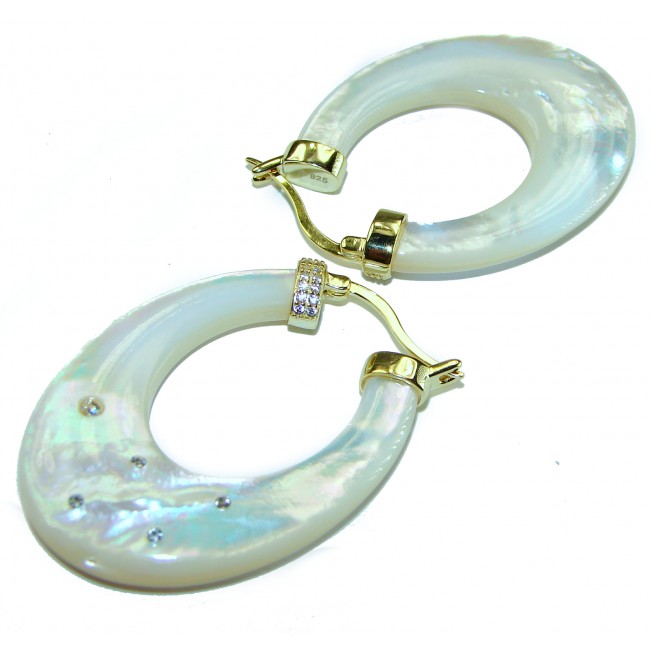 Genuine Blister Pearl 0.2 carat lab grown Diamond 18K Gold over .925 Sterling Silver handcrafted Statement Earrings - photo 2