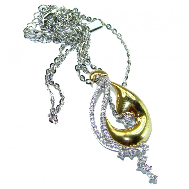 Exclusive White Topaz 2 tones .925 Sterling Silver handcrafted.925 Sterling Silver Necklace - photo 3