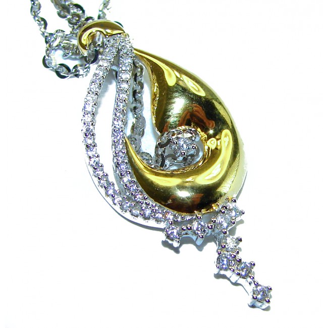 Exclusive White Topaz 2 tones .925 Sterling Silver handcrafted.925 Sterling Silver Necklace - photo 1