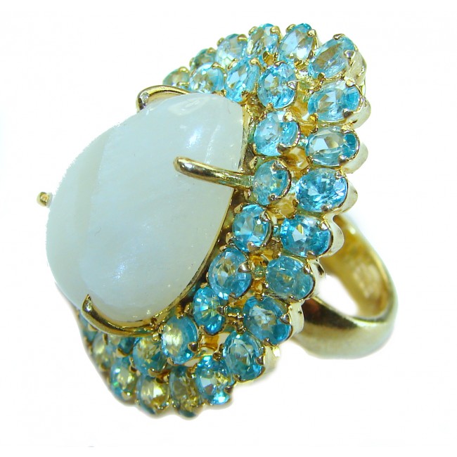 Moonlight Huge - 55.8 carat Rainbow Moonstone 14K Gold over .925 Sterling Silver handmade Statement Ring size 6 1/4