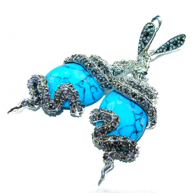 Great authentic inlay Turquoise .925 Sterling Silver handcrafted Earrings