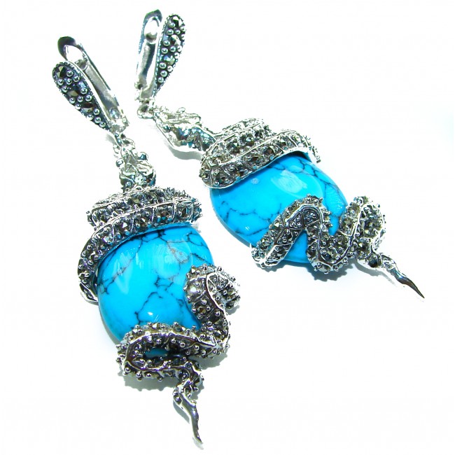 Great authentic inlay Turquoise .925 Sterling Silver handcrafted Earrings