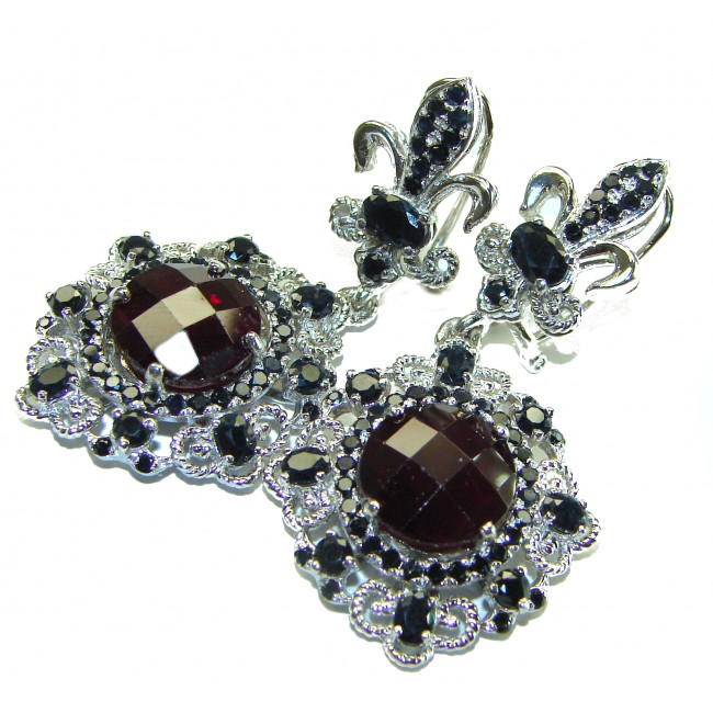 LARGE Red Beauty authentic 21.5 carat Garnet Sapphire .925 Sterling Silver handcrafted earrings