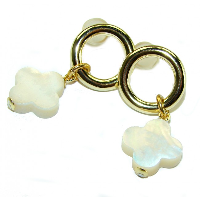 Genuine Blister Pearl 0.3 carat lab grown Diamond 18K Gold over .925 Sterling Silver handcrafted Statement Earrings - photo 2