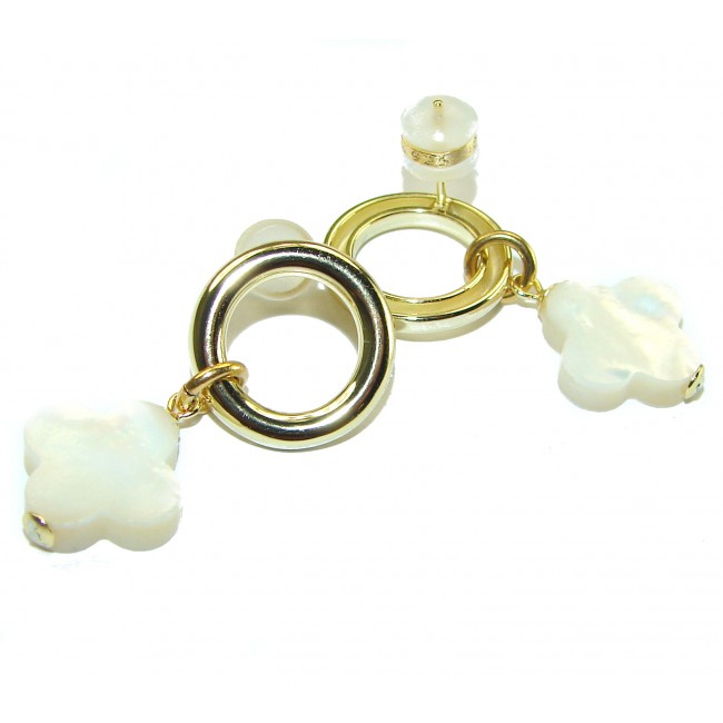 Genuine Blister Pearl 0.3 carat lab grown Diamond 18K Gold over .925 Sterling Silver handcrafted Statement Earrings - photo 1