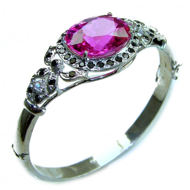Precious 39.5 carat Natural Rich Pink Sapphire .925 Sterling Silver handcrafted Bracelet - photo 4