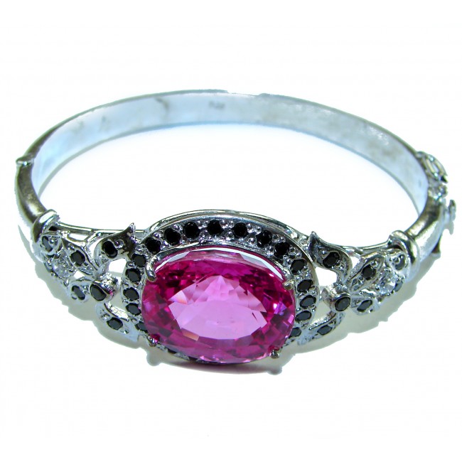 Precious 39.5 carat Natural Rich Pink Sapphire .925 Sterling Silver handcrafted Bracelet - photo 3