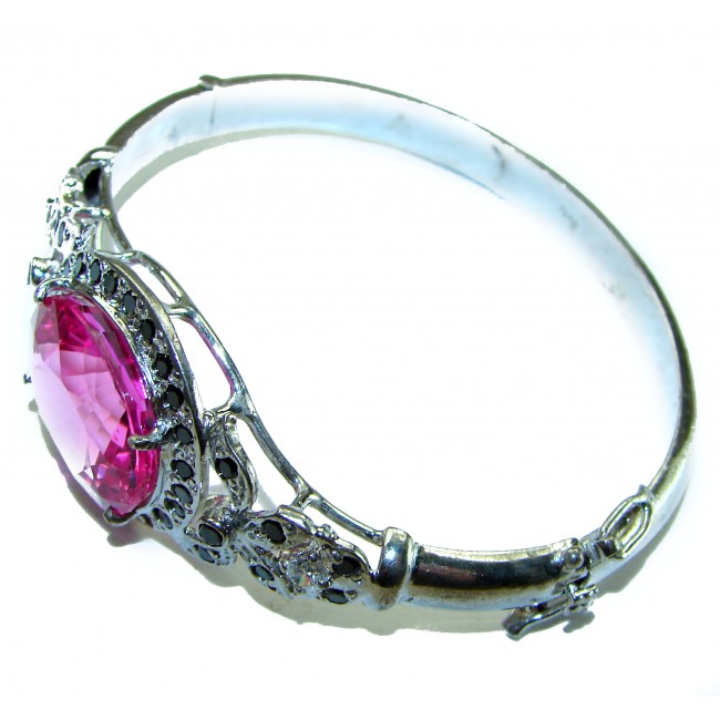 Precious 39.5 carat Natural Rich Pink Sapphire .925 Sterling Silver handcrafted Bracelet - photo 2