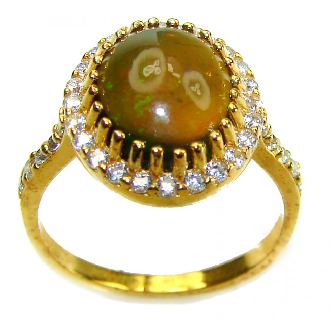 A COSMIC POWER Genuine 10.2 carat Black Opal 18K Gold over .925 Sterling Silver handmade Ring size 8