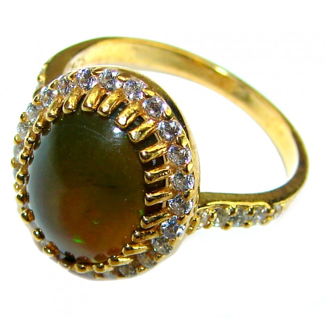 A COSMIC POWER Genuine 10.2 carat Black Opal 18K Gold over .925 Sterling Silver handmade Ring size 8