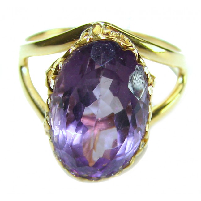Dramatic design 6.8 carat Amethyst 14K Gold over .925 Sterling Silver Handcrafted Ring size 7 - photo 3