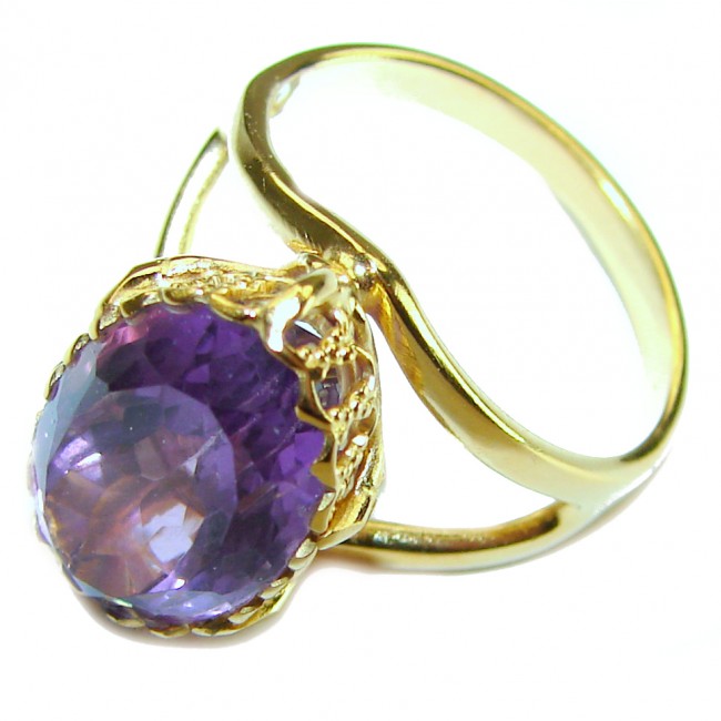 Dramatic design 6.8 carat Amethyst 14K Gold over .925 Sterling Silver Handcrafted Ring size 7 - photo 1