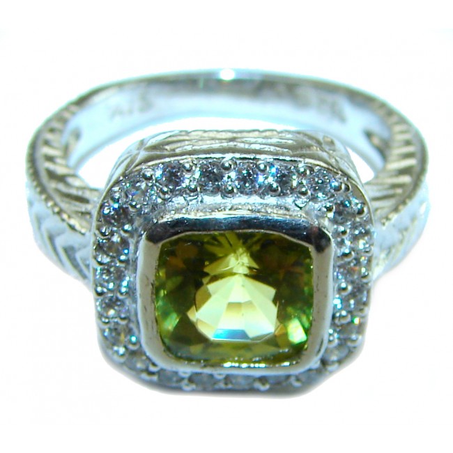 Alessia authentic cushion cut 4.9 carat Peridot .925 Sterling Silver handmade Ring s. 7 - photo 2