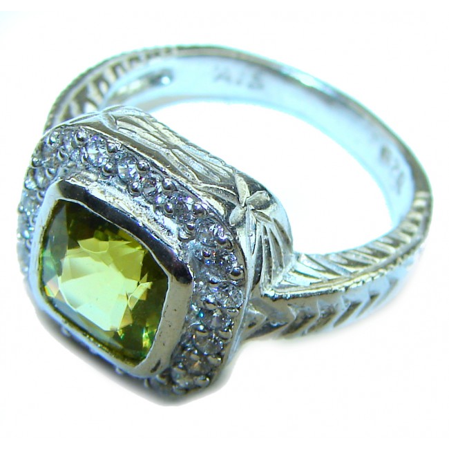 Alessia authentic cushion cut 4.9 carat Peridot .925 Sterling Silver handmade Ring s. 7 - photo 1