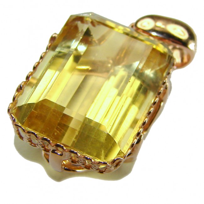 Emerald cut 10.3 carat Lemon Quartz 14K Gold over .925 Sterling Silver handcrafted pendant - photo 2
