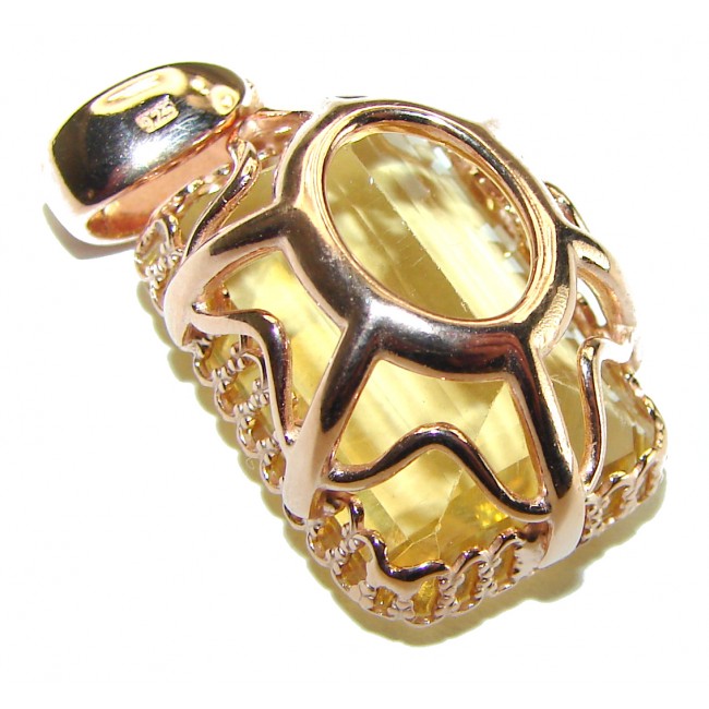 Emerald cut 10.3 carat Lemon Quartz 14K Gold over .925 Sterling Silver handcrafted pendant - photo 1