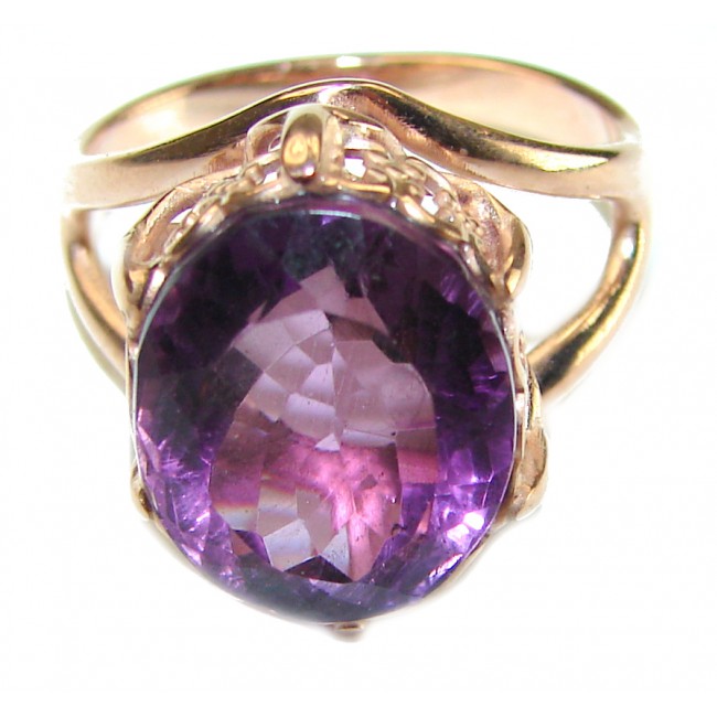 Dramatic design 8.8 carat AUTHENTIC Amethyst 14K ROSE Gold over .925 Sterling Silver Handcrafted Ring size 7 1/4 - photo 2