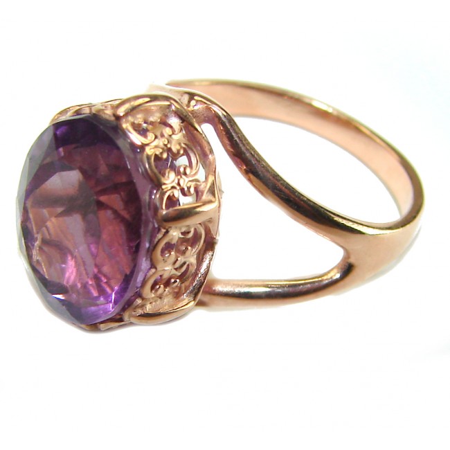 Dramatic design 8.8 carat AUTHENTIC Amethyst 14K ROSE Gold over .925 Sterling Silver Handcrafted Ring size 7 1/4 - photo 1