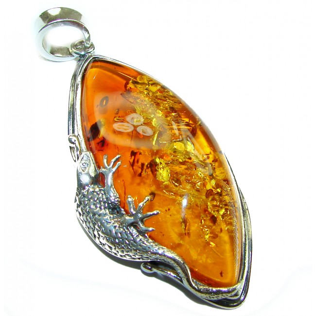 Silver Lizard authentic Golden Baltic Amber .925 Sterling Silver beautifully handcrafted Pendant