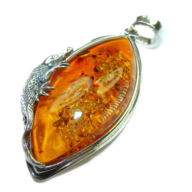 Silver Lizard authentic Golden Baltic Amber .925 Sterling Silver beautifully handcrafted Pendant