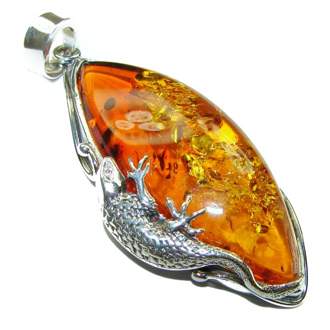 Silver Lizard authentic Golden Baltic Amber .925 Sterling Silver beautifully handcrafted Pendant