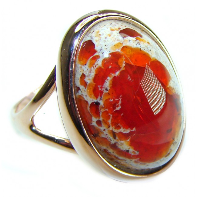 Queen of Fire best quality 12.4 carat Mexican Opal 14K Rose Gold over .925 Sterling Silver handmade ring 8 - photo 3