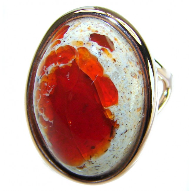 Queen of Fire best quality 12.4 carat Mexican Opal 14K Rose Gold over .925 Sterling Silver handmade ring 8 - photo 2