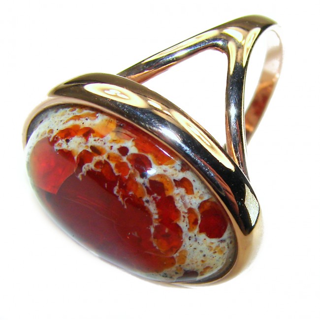 Queen of Fire best quality 12.4 carat Mexican Opal 14K Rose Gold over .925 Sterling Silver handmade ring 8 - photo 1