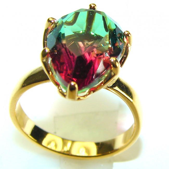 7.9 carat pear cut Brazilian Tourmaline 14K Gold over .925 Sterling Silver Perfectly handcrafted Ring s. 6 1/4