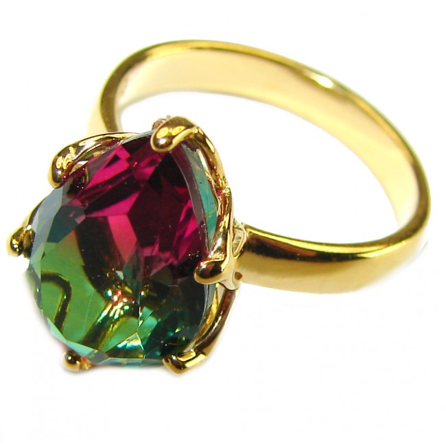 7.9 carat pear cut Brazilian Tourmaline 14K Gold over .925 Sterling Silver Perfectly handcrafted Ring s. 6 1/4